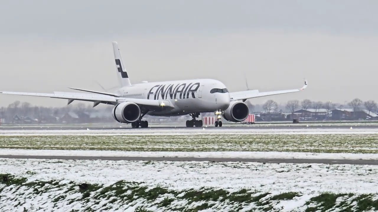 Snowy Widebody Arrival at AMS ❄️ | Finnair Airbus A350 OH-LWE Landing from Helsinki