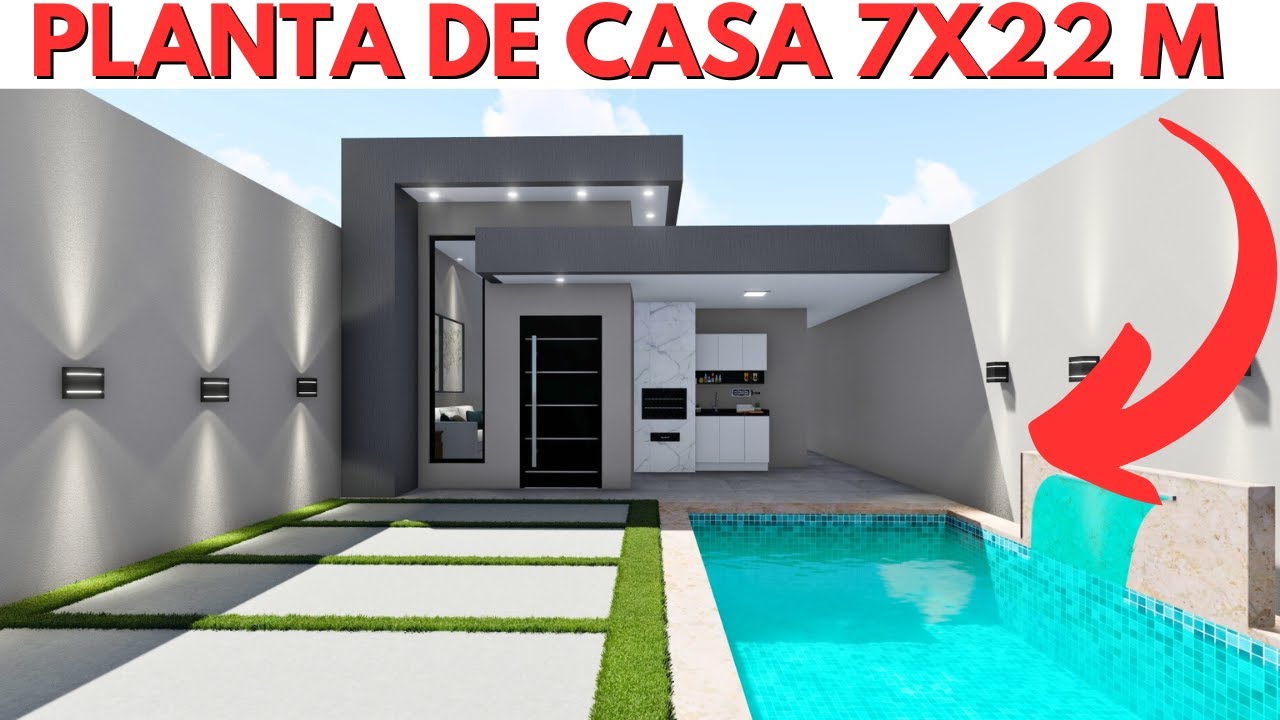 PLANTA DE CASA 7X22 METROS COM 03 QUARTOS!