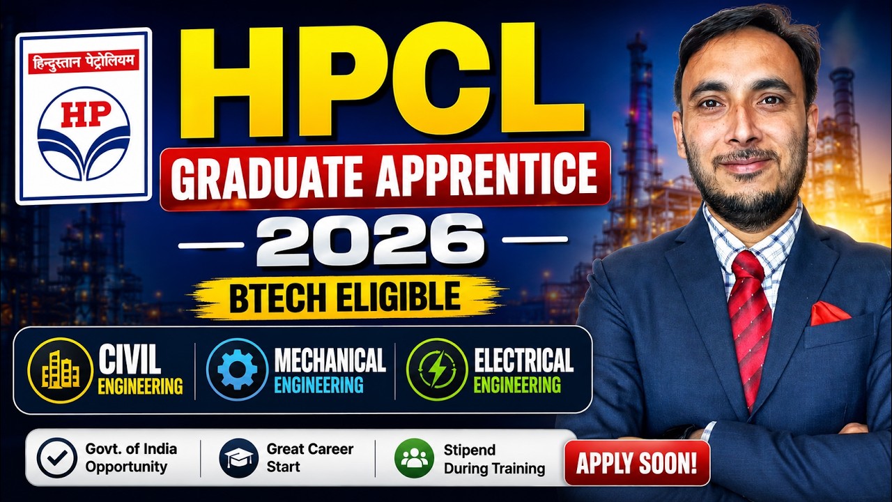 HPCL Graduate Apprentice 2026 || Btech Eligible || Civil, Mechanical, Electrical