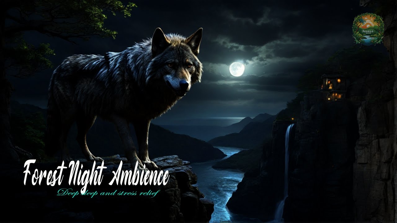 relaxing sounds for sleep asmr: cozy night ambience, wolf howling sound, waterfall ambience sound