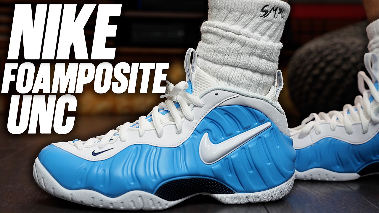Обзор кроссовок Nike Air Foamposite Pro 'UNC' University Blue на ногах