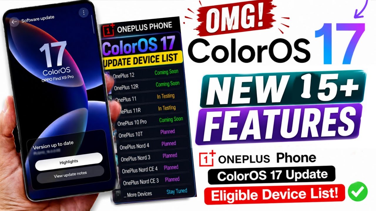 ColorOS 17 Update 15+ New Features LEAKED 😱 Oneplus Phone ColorOS 17 Update Eligible Device List!