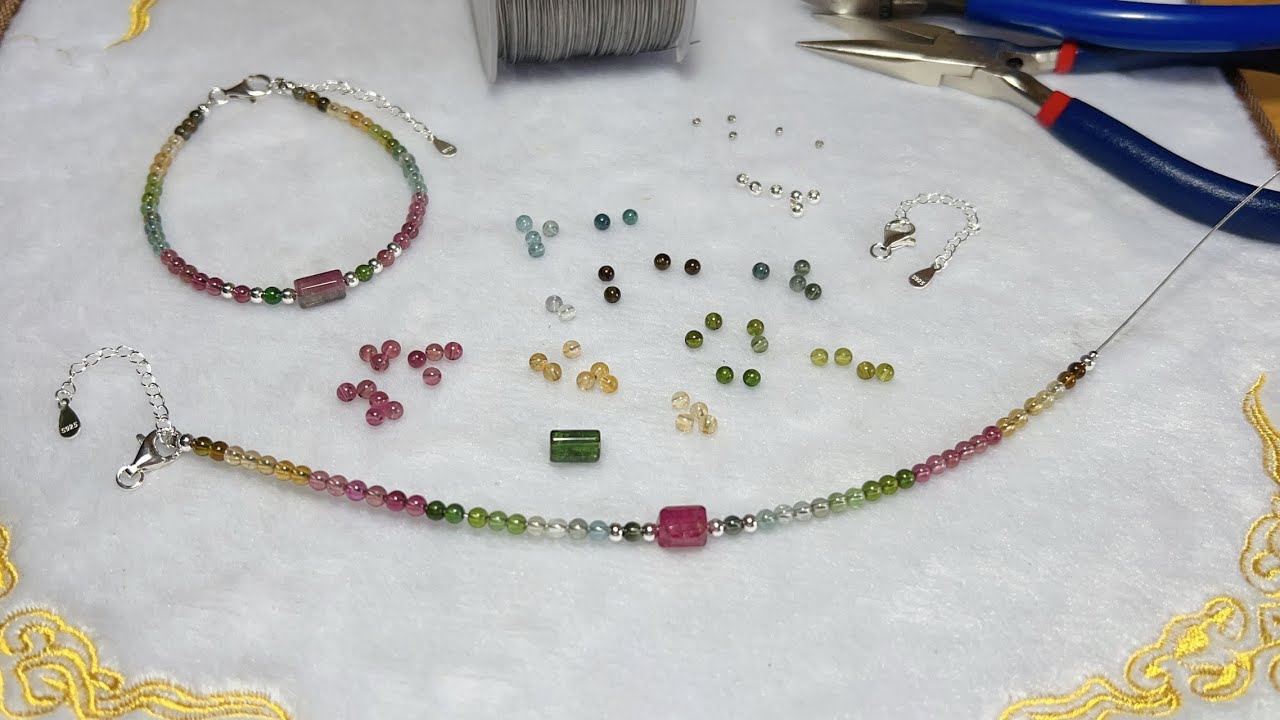 How to Make Beaded Bracelet Rainbow Tourmaline with Clasp | DIY Jewelry Tutorials