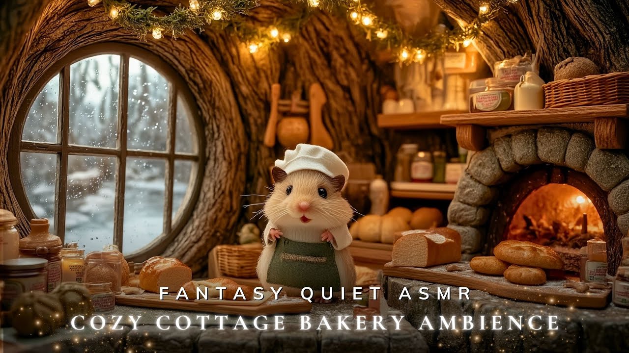 Cozy Cottage Bakery Ambience 🍞✨ Fireplace Sounds + Soft Nature ASMR for Relaxing, Reading & Sleep