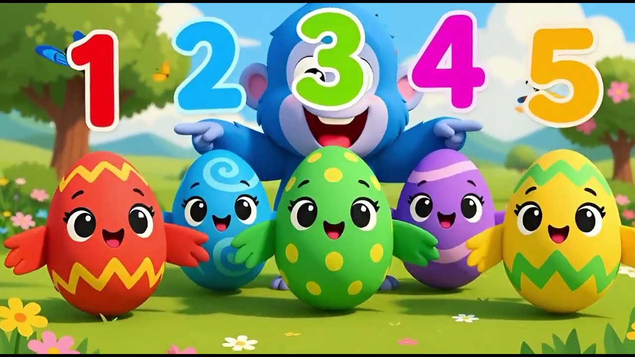 Five Color Eggs Counting Song 🥚🌈 | Monkey & Sparrows | Learn Numbers 1–5 | Kids Rhyme