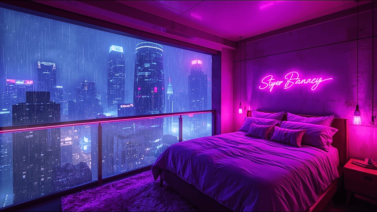 Lofi Rainy Nights 🌧️ – Luxury Neon Bedroom City View for Deep Focus & Relax | 4K