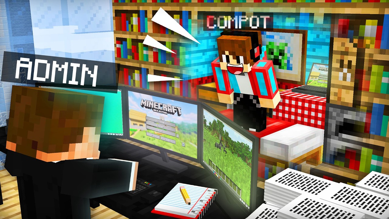 CONSTRUIT SALLE SECRÈTE DANS BUREAU ADMIN ET ESPIONNÉ DANS MINECRAFT | Compot Minecraft