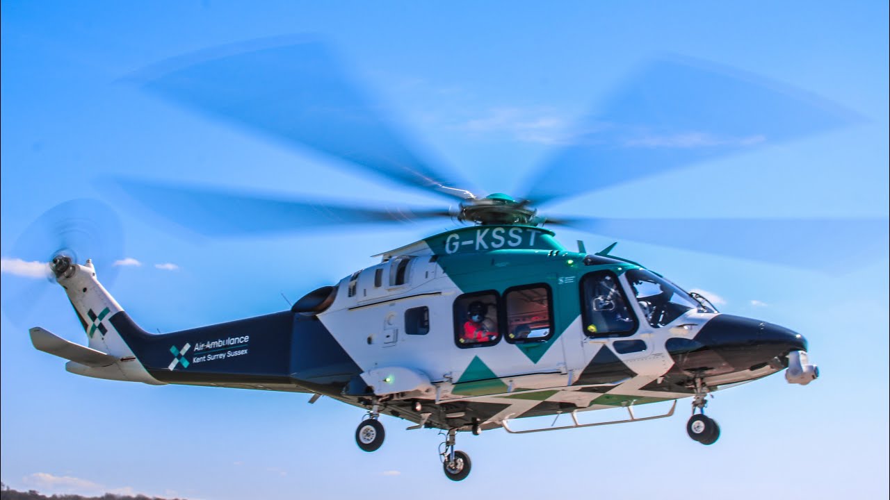 Kent Surrey Sussex Air Ambulance AW169 start up and depature