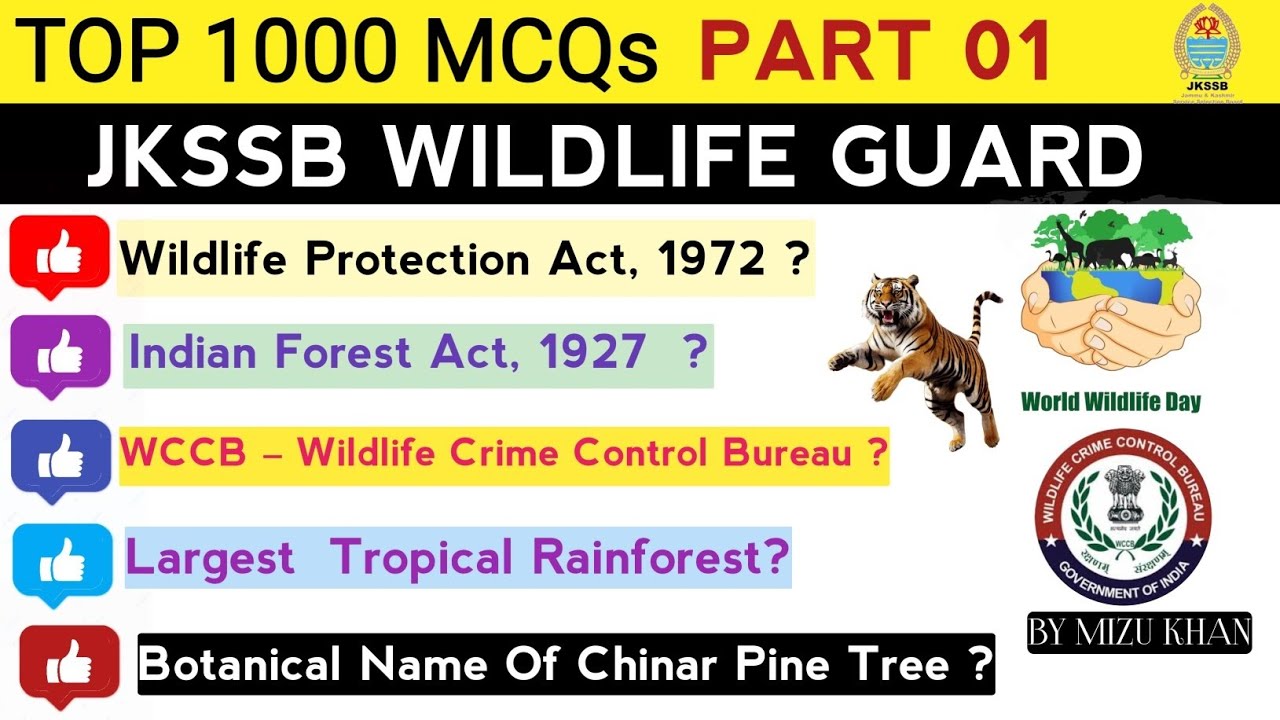 TOP 1000 MCQS MARATHON SESSION | FOREST AND WILDLIFE | FOR JKSSB WILDLIFE GUARD EXAM | BY MIZU KHAN.