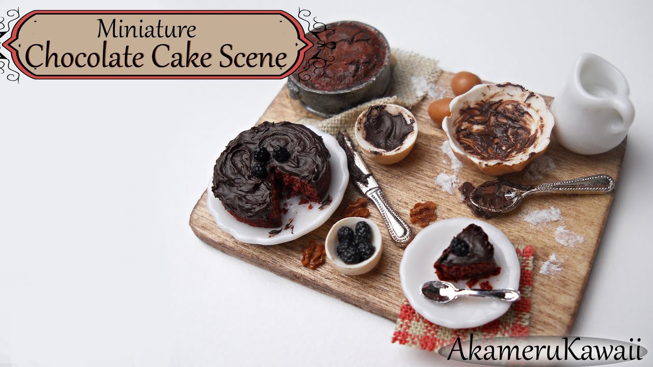 Miniature Chocolate Cake + Finishing details on miniature baking scene - Polymer Clay Tutorial