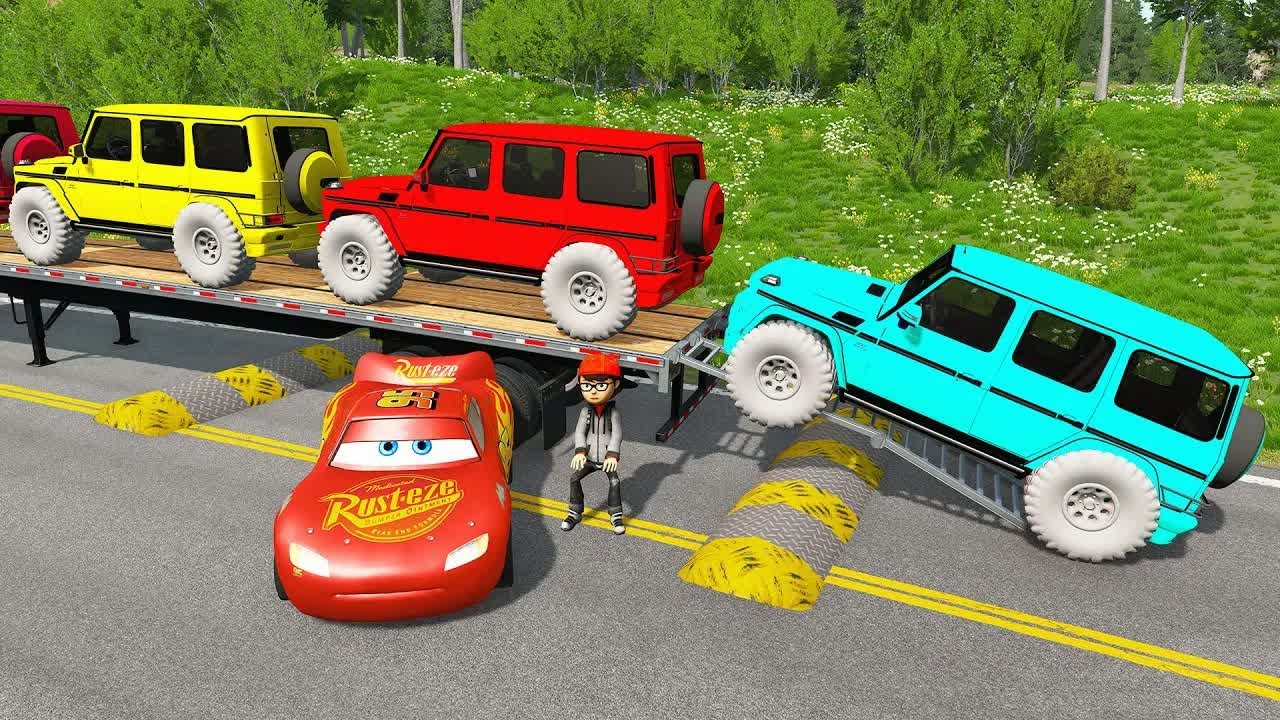 Flatbed Truck Mcqueen | Transportation with Truck - Pothole vs Car #60 - BeamNG.Drive