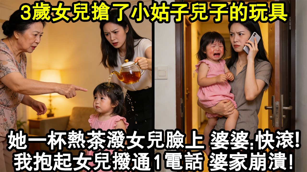 3歲女兒搶了小姑子兒子的玩具，她一杯熱茶潑女兒臉上。婆婆：帶你的賠錢貨滾出我們家！我抱起哭泣的女兒出門，直接撥打家族電話：爸，今晚讓程家破產！#家庭故事 #生活經驗 #為人處世