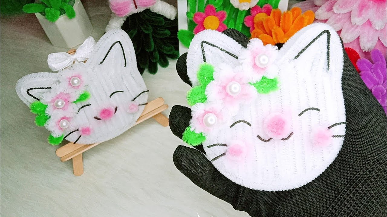 Pipe cleaner cute cat 🐱 how to make pipecleaner cat #pipecleanercrafts #diy