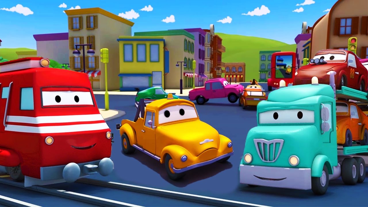 Troy el Tren 🚒 y el Porta Autos en Auto City 🚗 Dibujos animados para niños