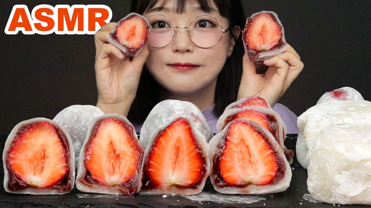 АСМР ЕДА Клубника пирожное Mochi🍓 | STRAWBERRY DESSERT MUKBANG
