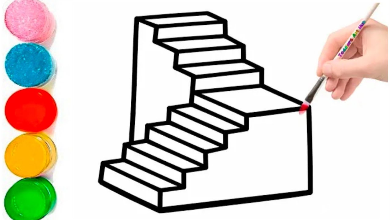 How to Draw A Staircase for Kids | Easy Step by Step Stair Drawing for Kids, Toddlers |