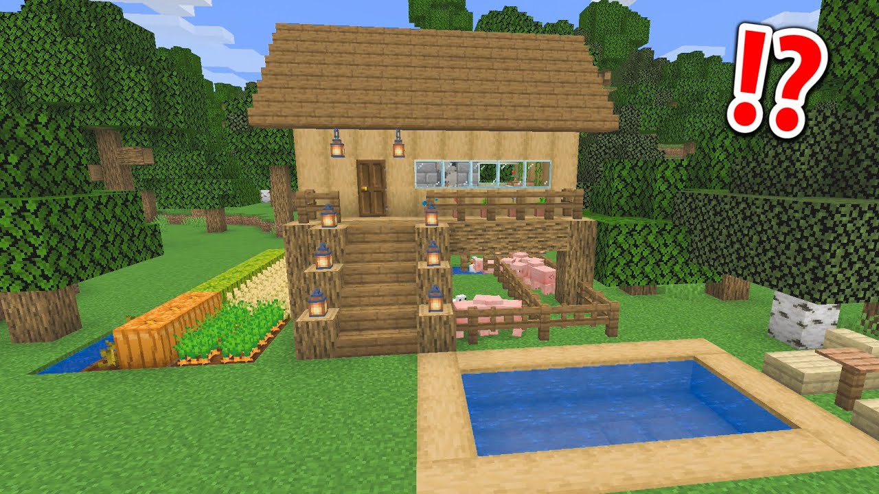畑とプール付きモダンハウスの作り方【まいくら・マインクラフト】