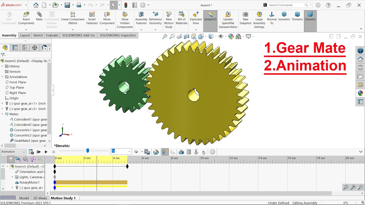 Сборка прямозубой шестерни в SolidWorks-Gear Mate (анимация)