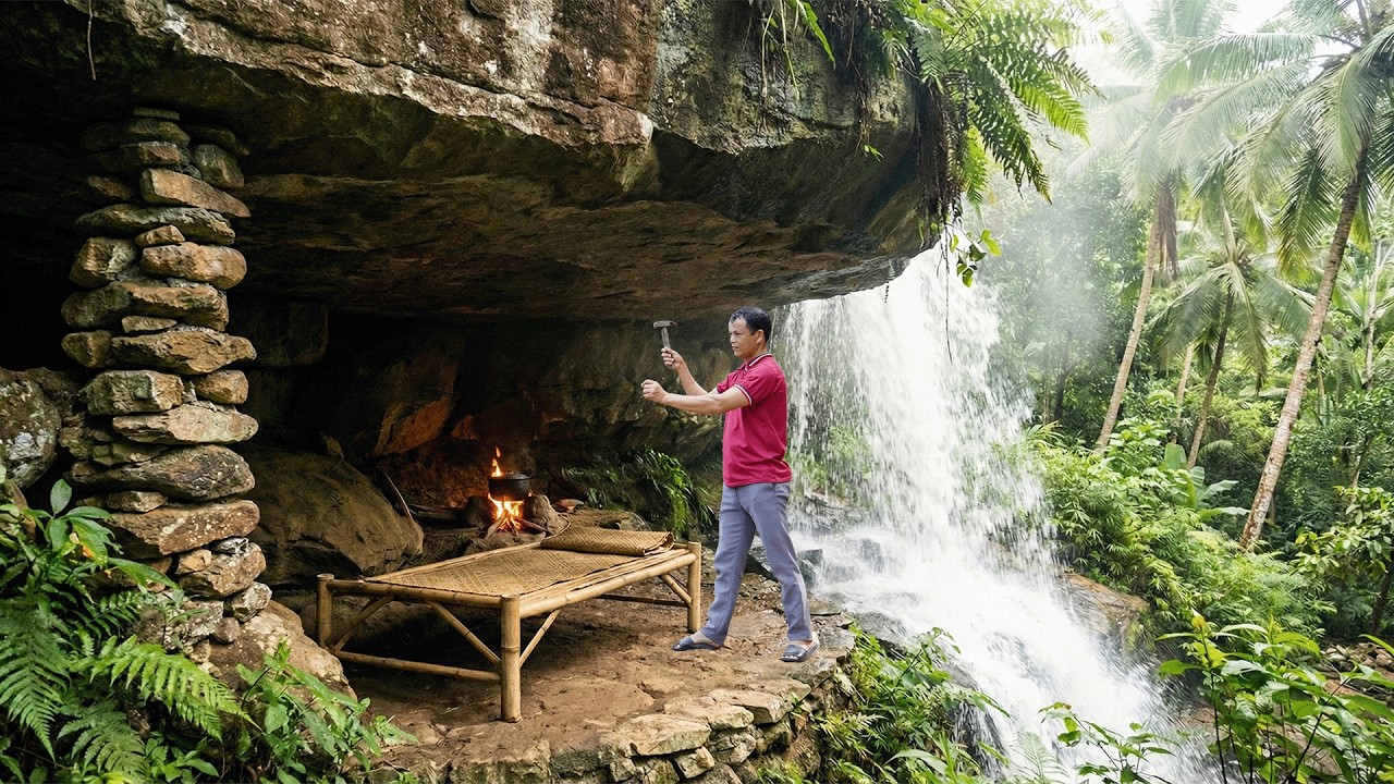 60 Days Alone Building a Cozy Stone Cabin in a Rock Cliff | Bushcraft Survival Skills