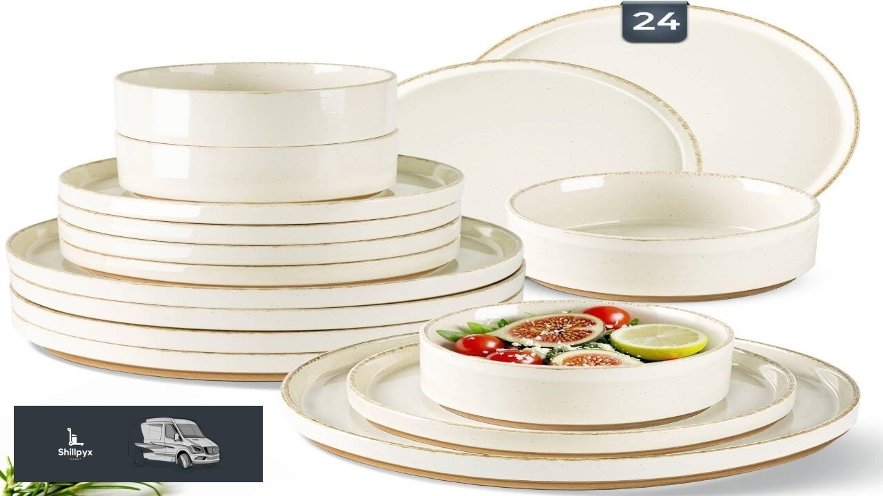 AmorArc Ceramic Dinnerware Sets for 8 24 Pieces Handpainted Plates and Bowls