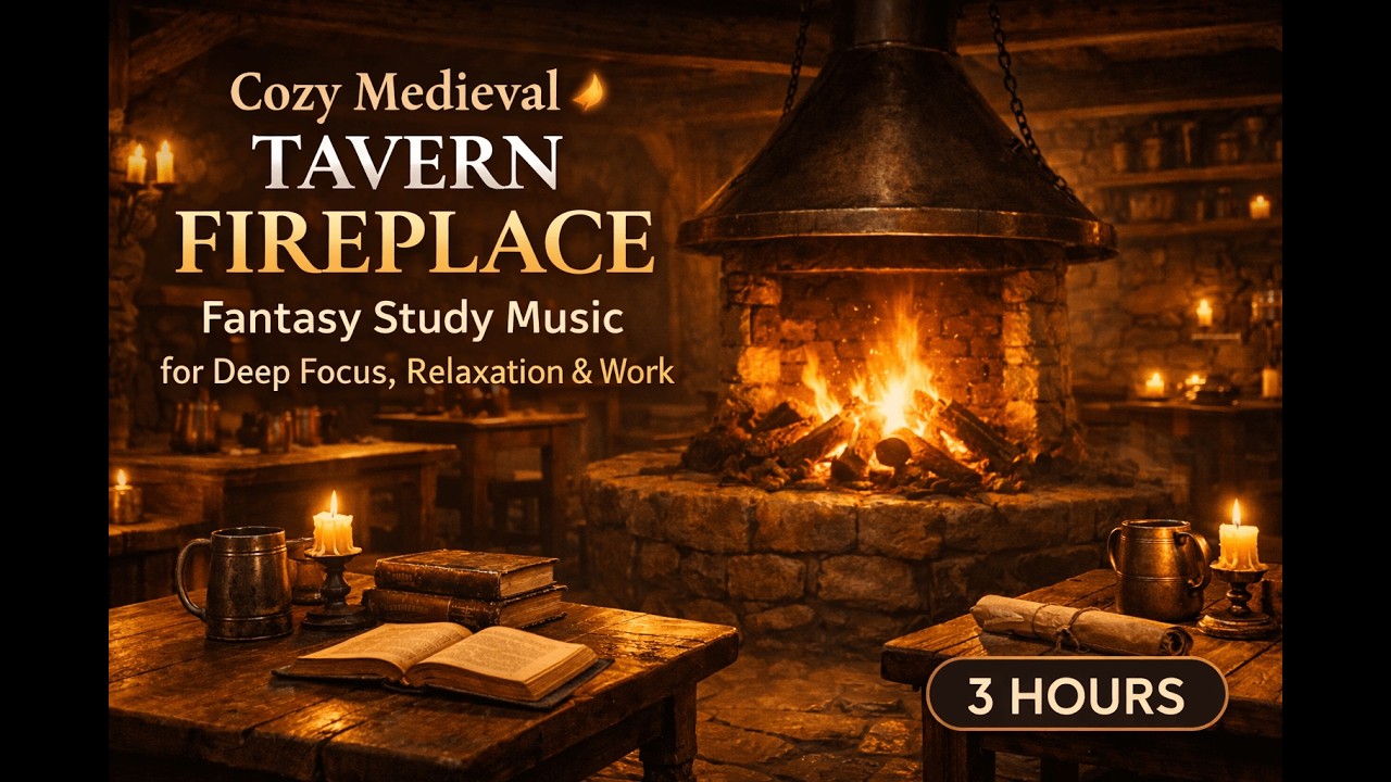 Warm Tavern Ambience 🌙 Medieval Fantasy Music for Study, Sleep & Calm Focus (3 Hours)