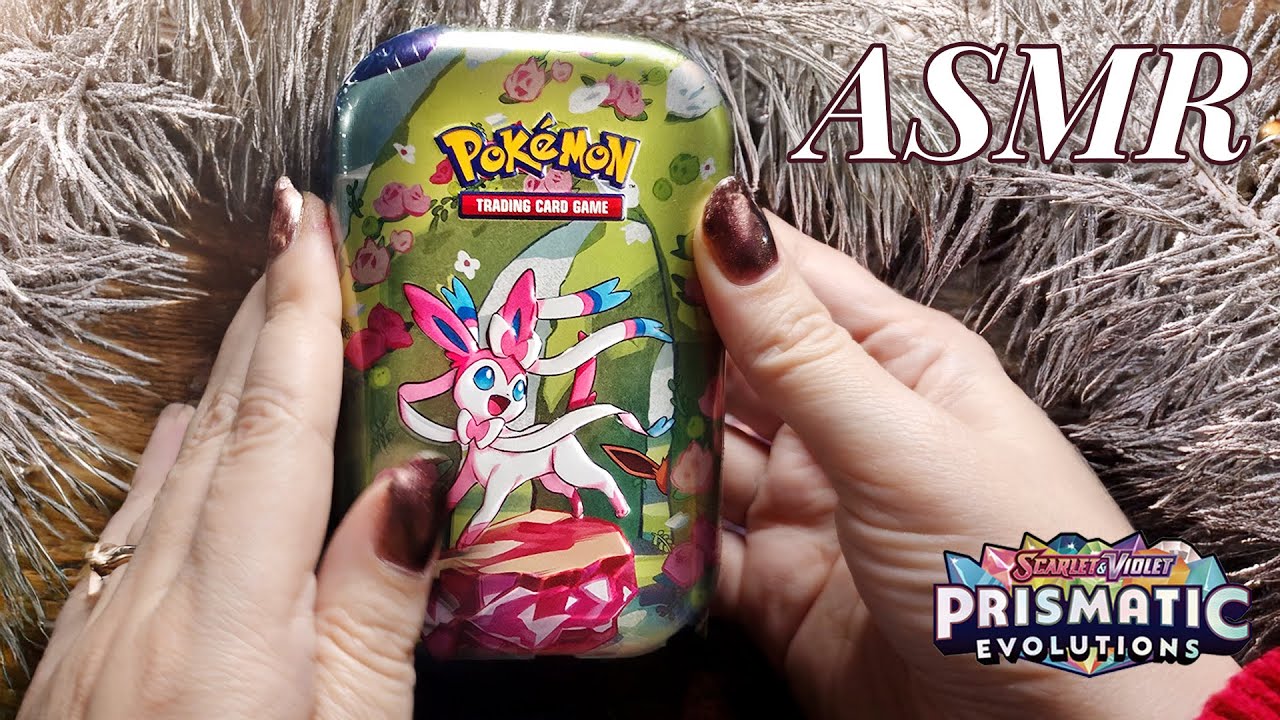 [ASMR] Prismatic Evolutions 💖 Mini Tins ✨Whispered Pokémon Card Opening, Tapping, & Mouth Sounds