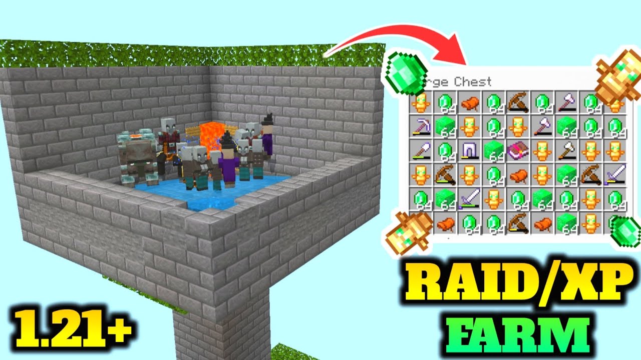 INSANE Raid Farm for Minecraft Bedrock 1.21+ &ndash; Auto XP, Emeralds & Totems!
