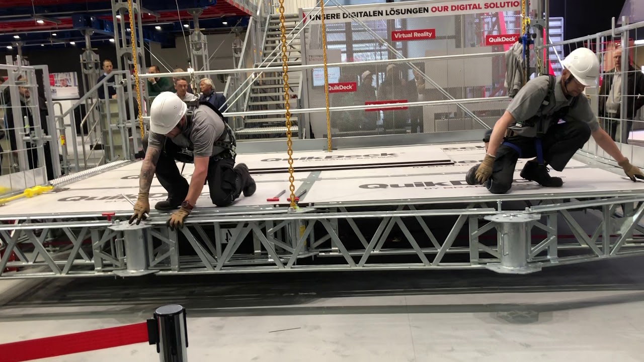 Assembly of QuikDeck – the suspended access system – at bauma 2019 in Munich
