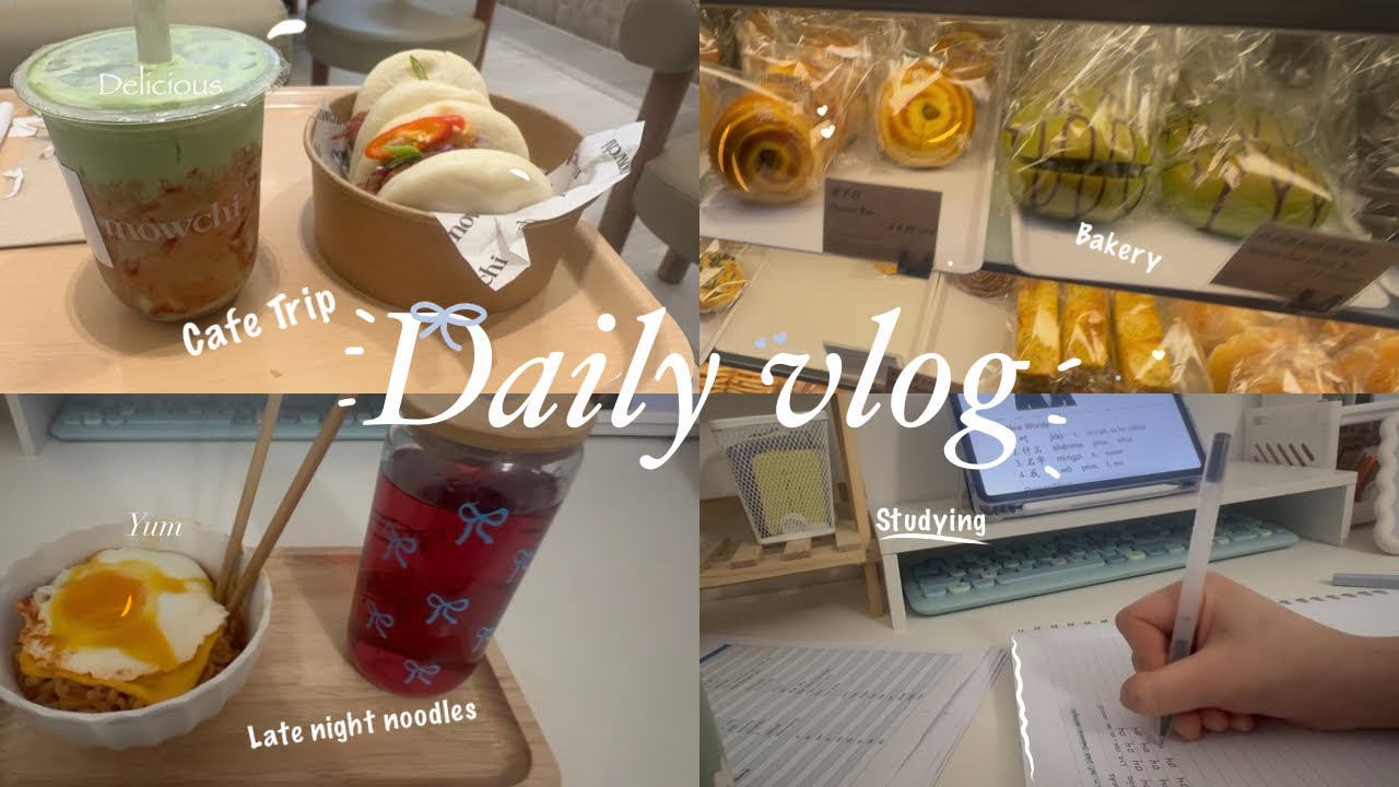 Productive daily vlog ✨ | Cafe trip ☕️ | Studying 📚 | Aesthetic quiet vlog, Bakery 🧁 