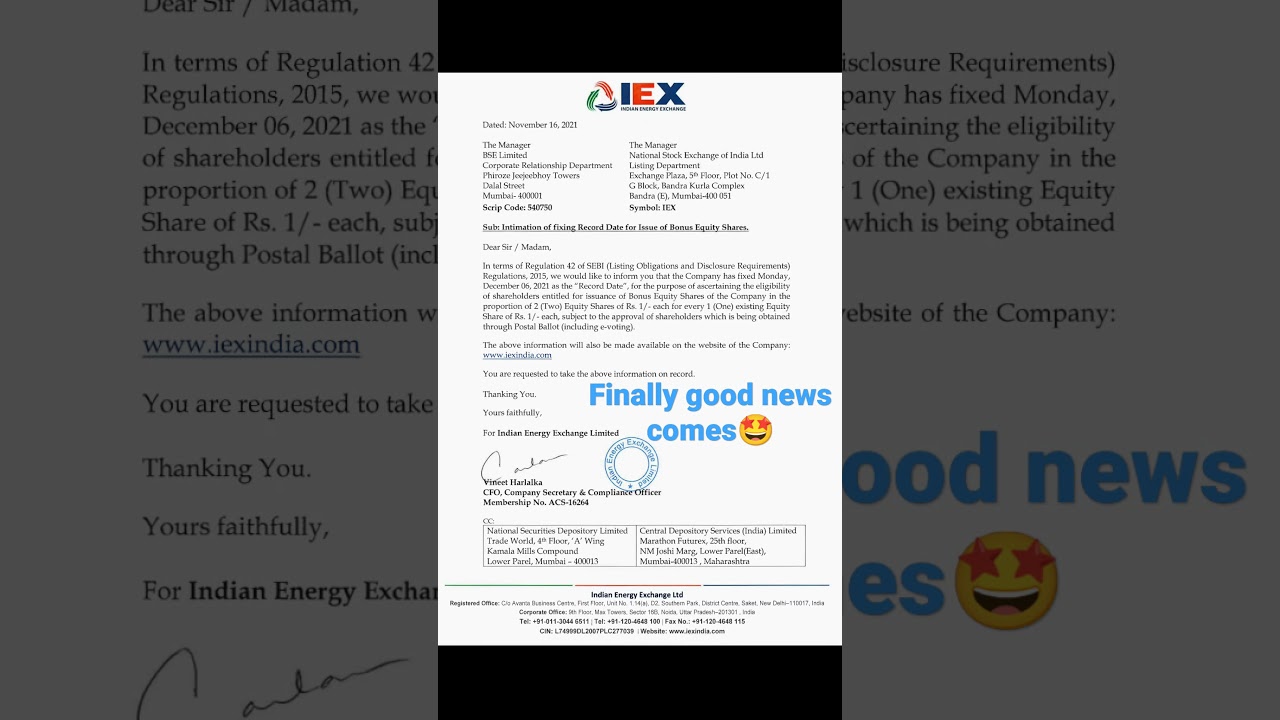 IEX share news,bonus date announced