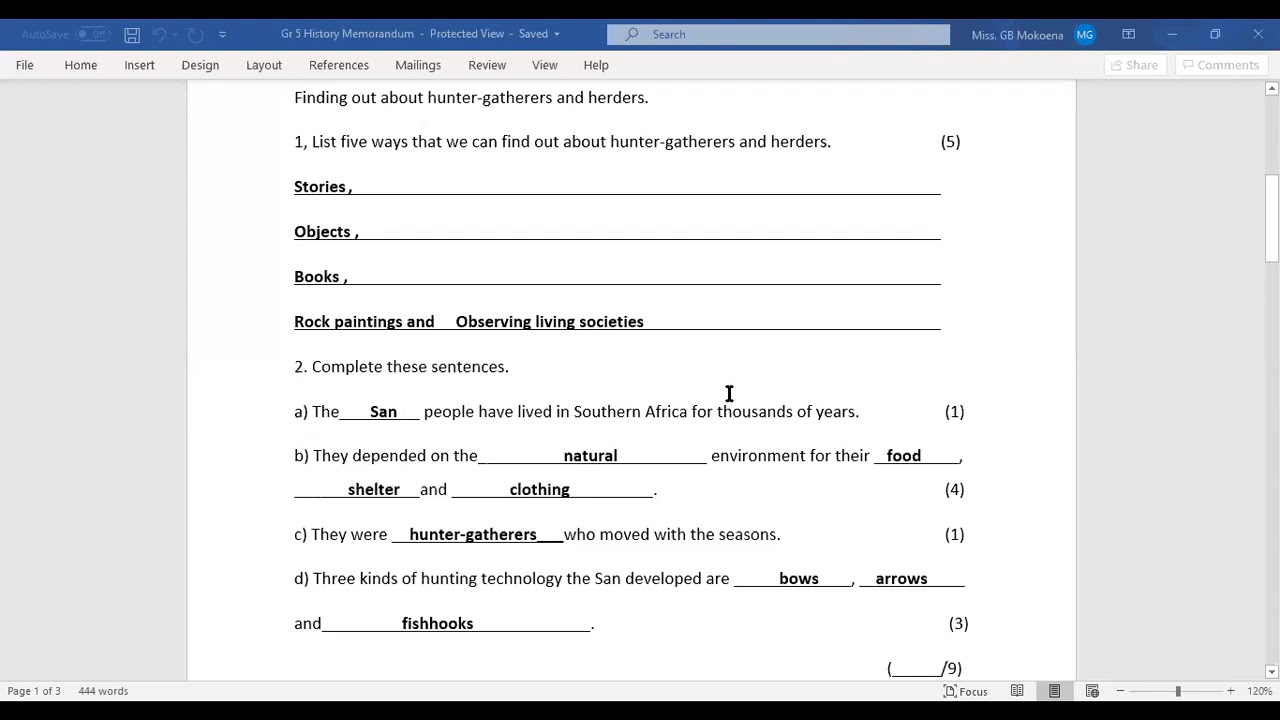 Grade 5 - Social Science | History Corrections, Informal Assessment