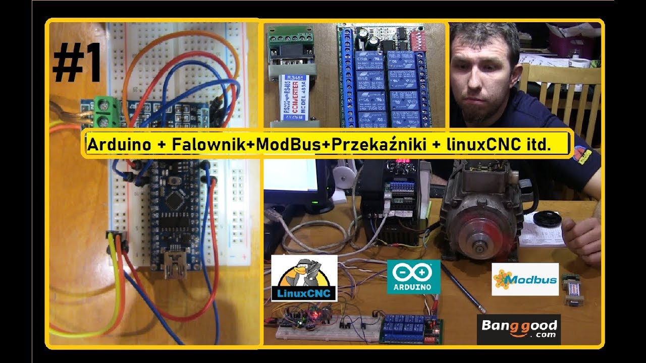 Arduino przekaźniki (R421A08)  VFD falownik N700E Modbus  Test / Manual  Inteligentny dom / linuxCNC