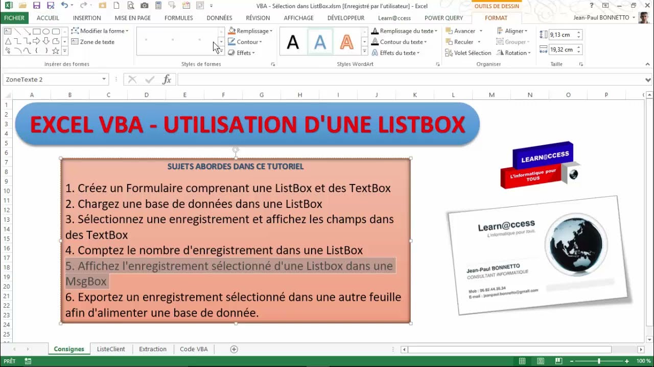Excel VBA -  Comment utiliser la ListBox dans un Formulaire (Module 2)