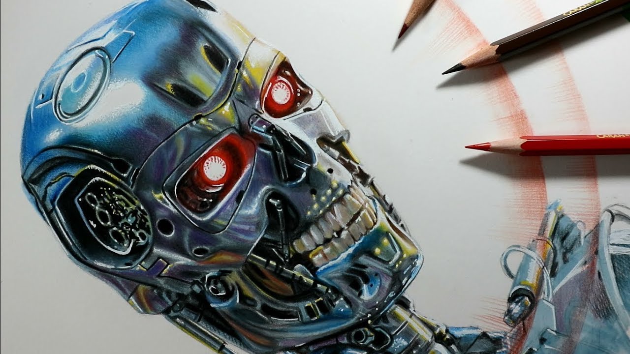 Drawing Terminator T800 - 3D Art - Speed Drawing - Time Lapse