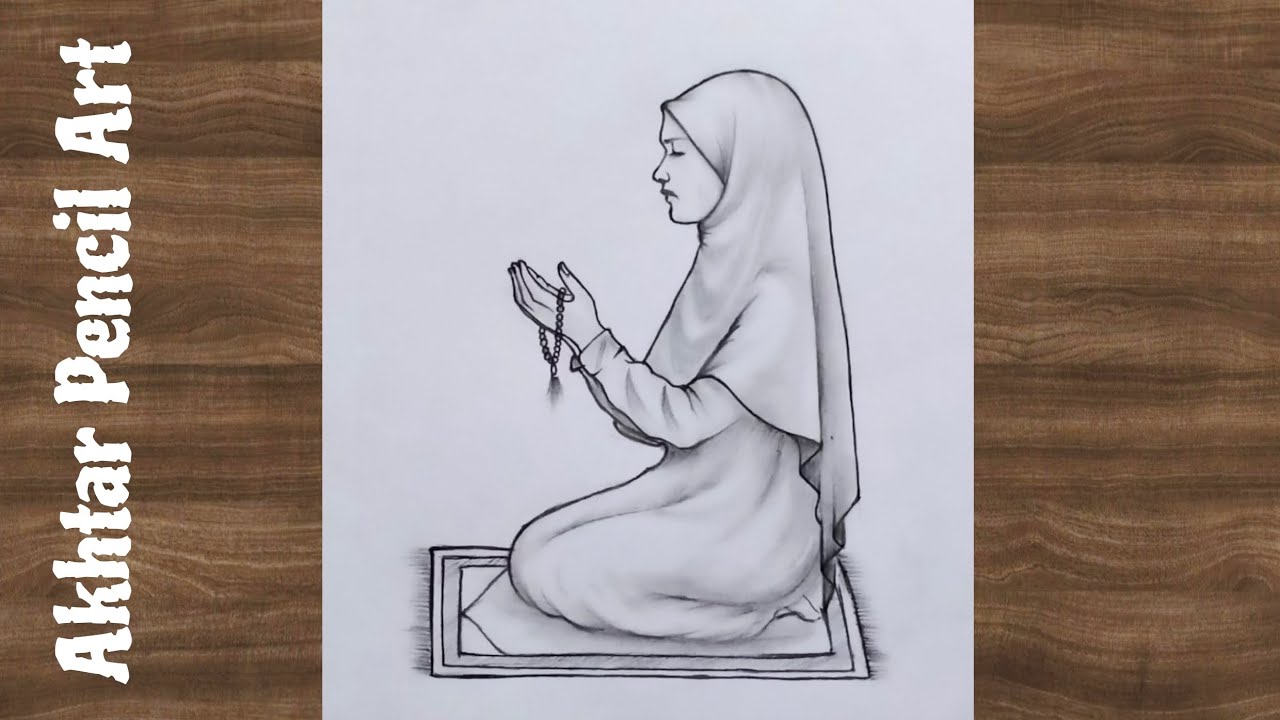 Muslim Girl Drawing Easy Step By Step || A  Hijab Girl Praying Namaz || Girl Drawing Tutorial 