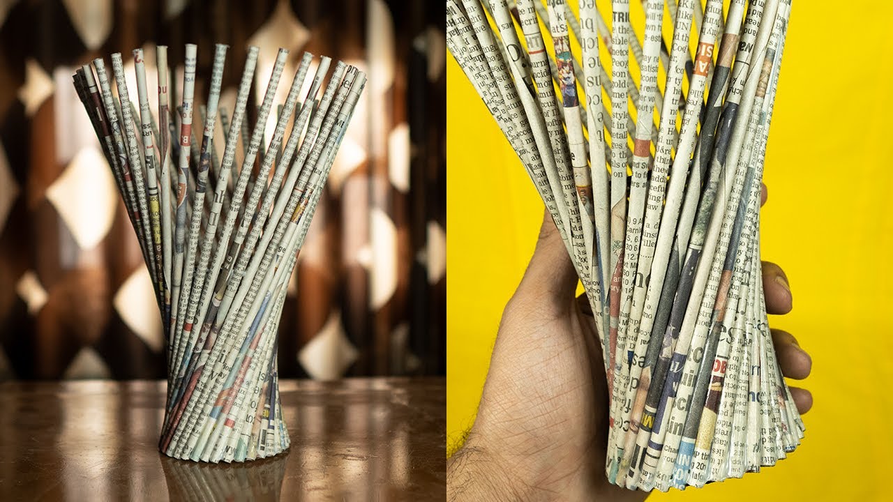 NEWSPAPER FLOWER VASE | FLOWER VASE MAKING | DIY SIMPLE PAPER CRAFT
