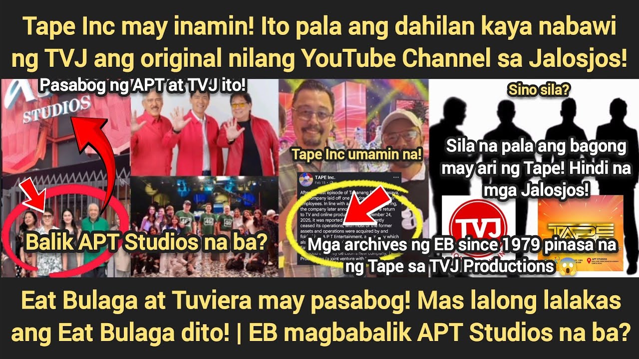 Tape Inc umamin! Kaya pala nabawi ng TVJ ang YT Channel dahil dito! | EB balik APT dahil kay Tuviera