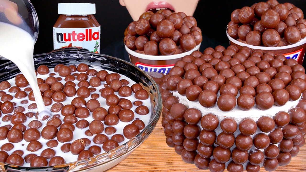 ASMR MALTESERS MAGNUM CHOCOLATE ICE CREAM CAKE TWIX NUTELLA M&M DESSERT MUKBANG몰티져스 먹방 EATING SOUNDS