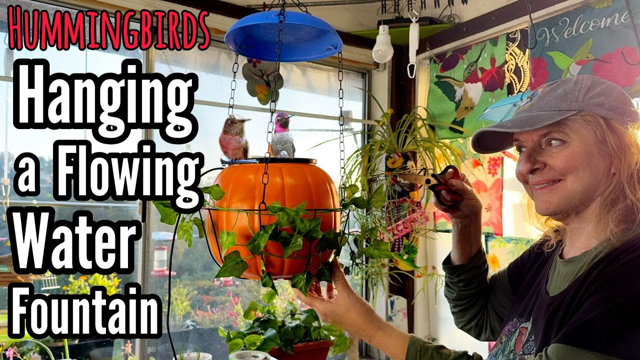 How To Make Hanging Hummingbird ENDLESS Water Fountain Pumpkin Bird Bath EASY Solar Powered PORTABLE