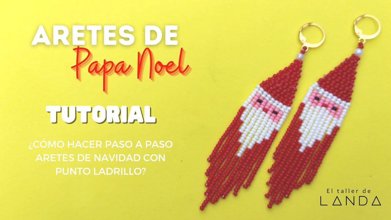 🧑‍🎄 APRENDE A REALIZAR HERMOSOS ARETES DE PAPA NOEL EN PUNTO LADRILLO DOBLE - TUTORIAL PASO A PASO