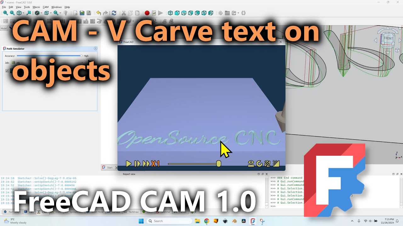 CNC V-Carve Text Engraving – FreeCAD 1.0 CAM Tutorial | Create Toolpaths & G-Code for Engraving