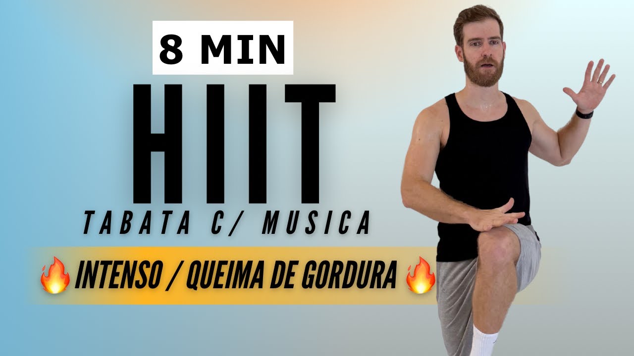 TREINO HIIT TABATA DE 8 MIN - Treino de corpo inteiro em casa, sem equipamento, com músicas Tabata