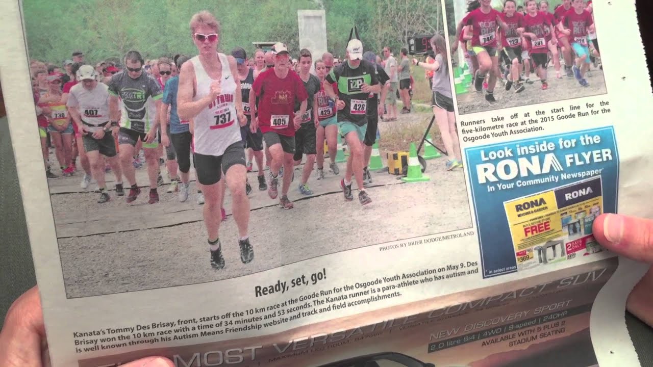 Tommy in the newspaper in photo of The Goode Run 10k race