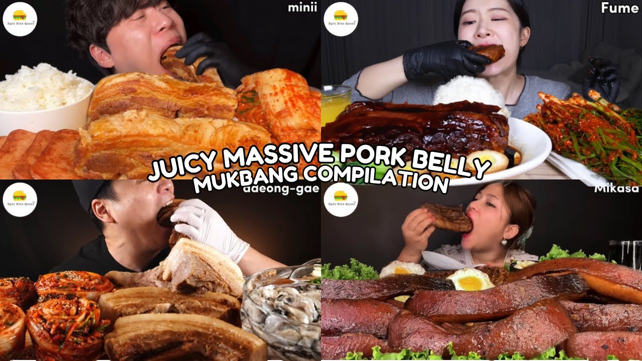 ASMR | JUICY MASSIVE PORK BELLY MUKBANG COMPILATION |