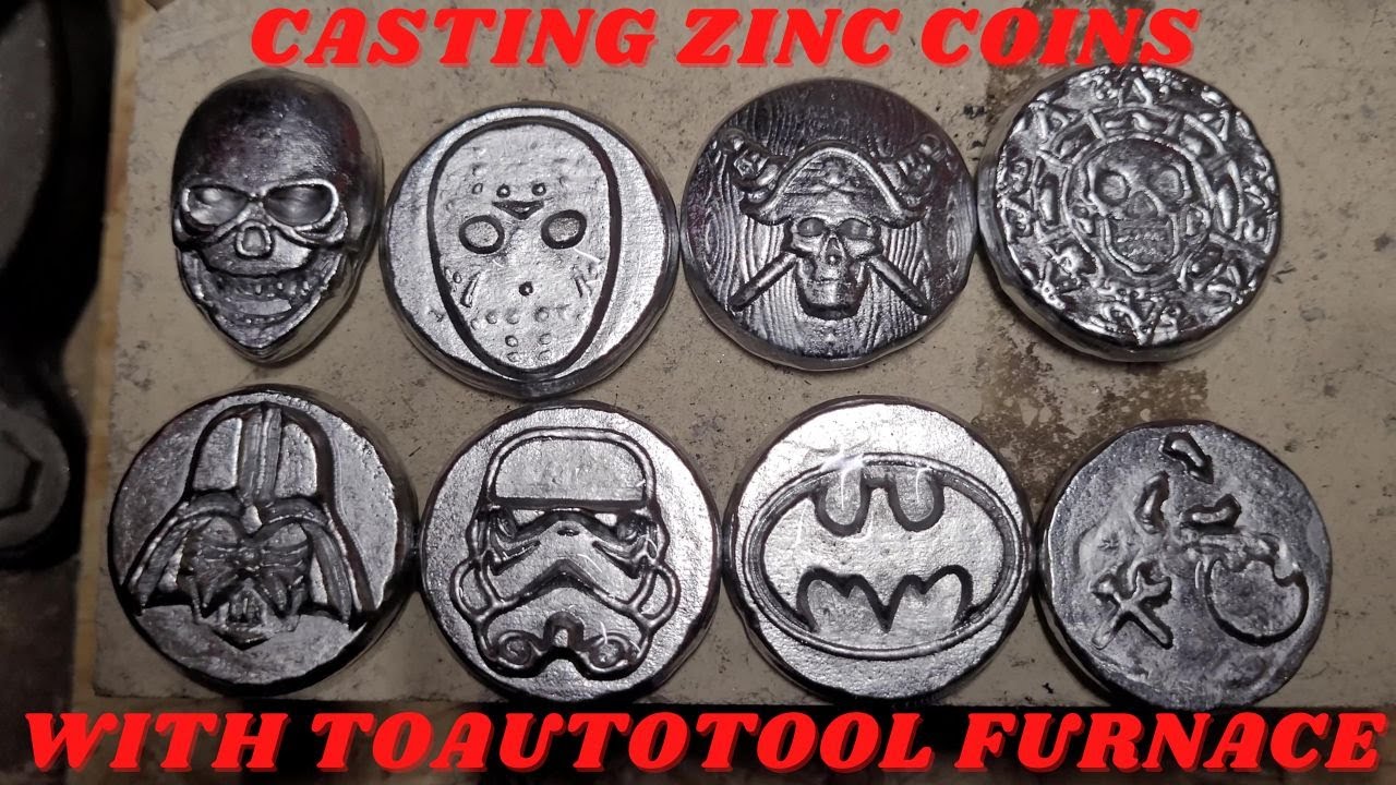Making zinc coins - Jason Voorhees, Pirate, Darth Vader, Stormtrooper, Batman, & Skull!