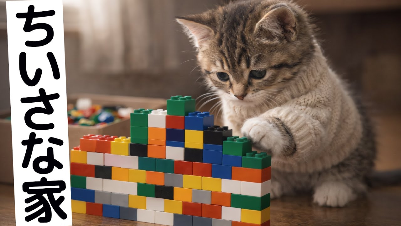 【AI】子猫がブロックでつくった、ちいさな家
