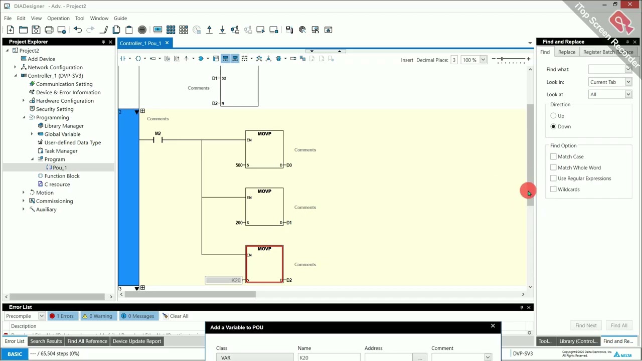 DELTA PLC DIADESIGNER [ RAMP INSTRUCTION ] PROGRAMMING