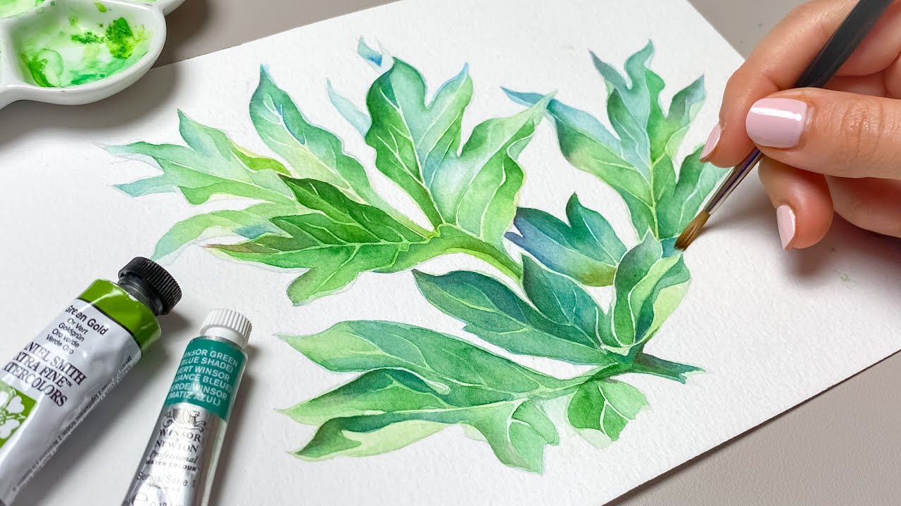 КАК РИСОВАТЬ РЕАЛИСТИЧНЫЕ ЗЕЛЕНЫЕ ЛИСТЬЯ 🍃 Продвинутые и начинающие акварельные техники