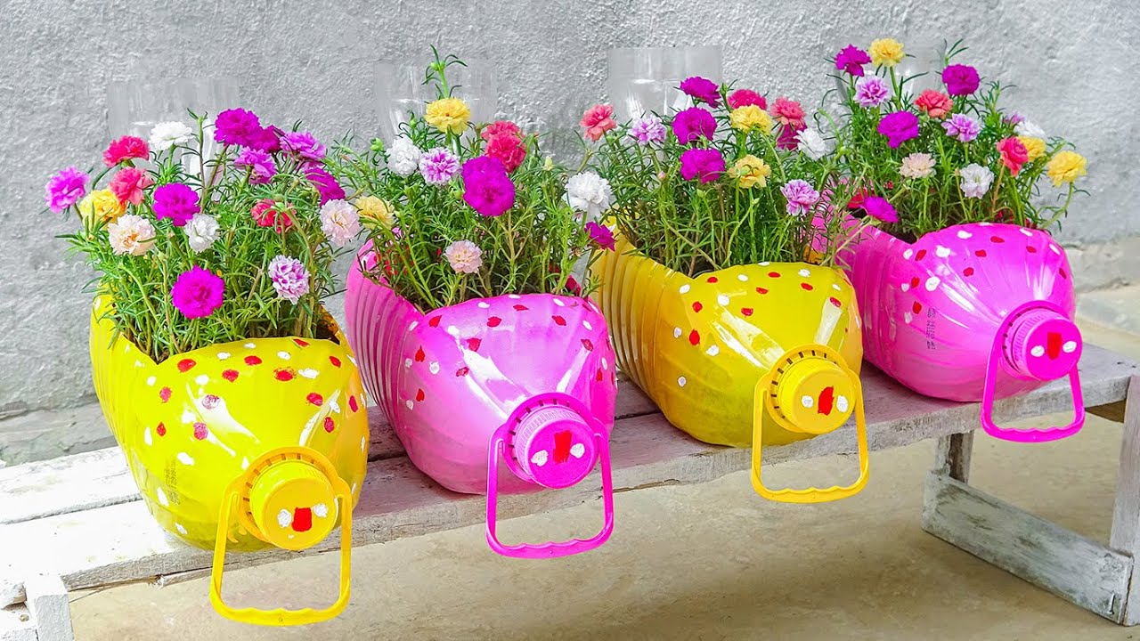 Great Invention, DIY beautiful flower pots self watering with plastic bottles | Moss Rose Garden