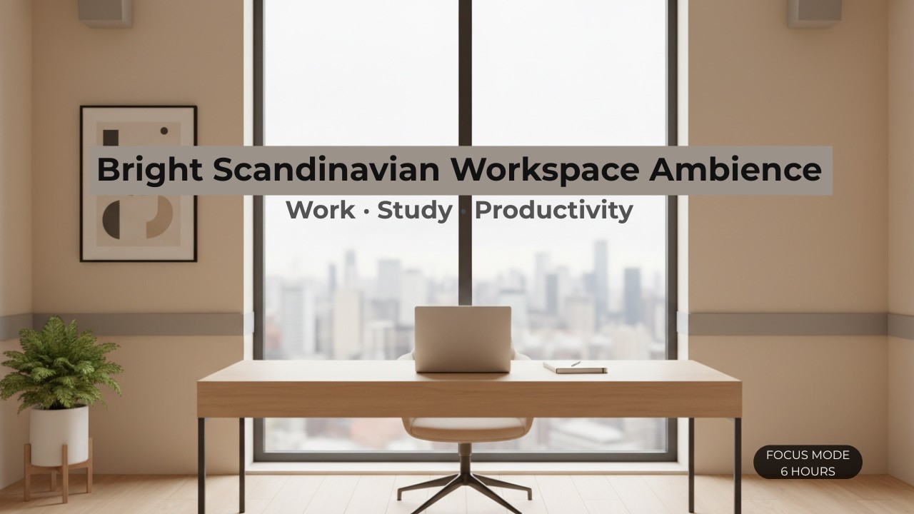 Bright Scandinavian Workspace Ambience | Calm Focus Work Environment | 6 Hours
